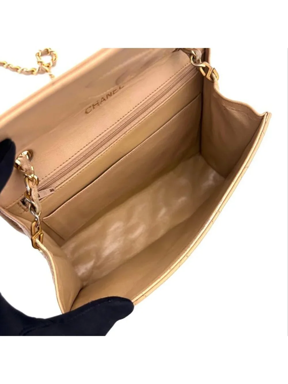 Chanel Quilted Jumbo CC Logo Flap Chain Shoulder Bag Beige